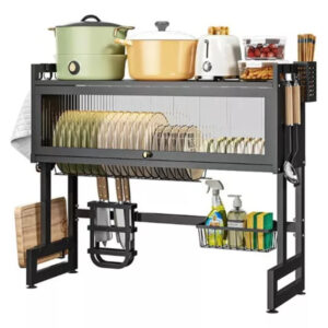 Organizador Y Escurridor Platos Loza Con Tapa Color Negro